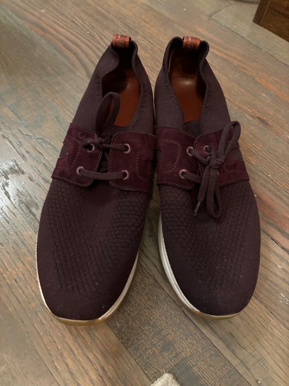 Loro piana Knit Lace-Up Casual Shoes in Burgundy